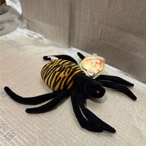 Ty Beanie Baby Spinner Black and Orange Striped Spider Plush